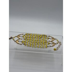 Vintage Stamped David Aubrey Gold Tone Yellow Glass Beads 8" 15 Strand Bracelet